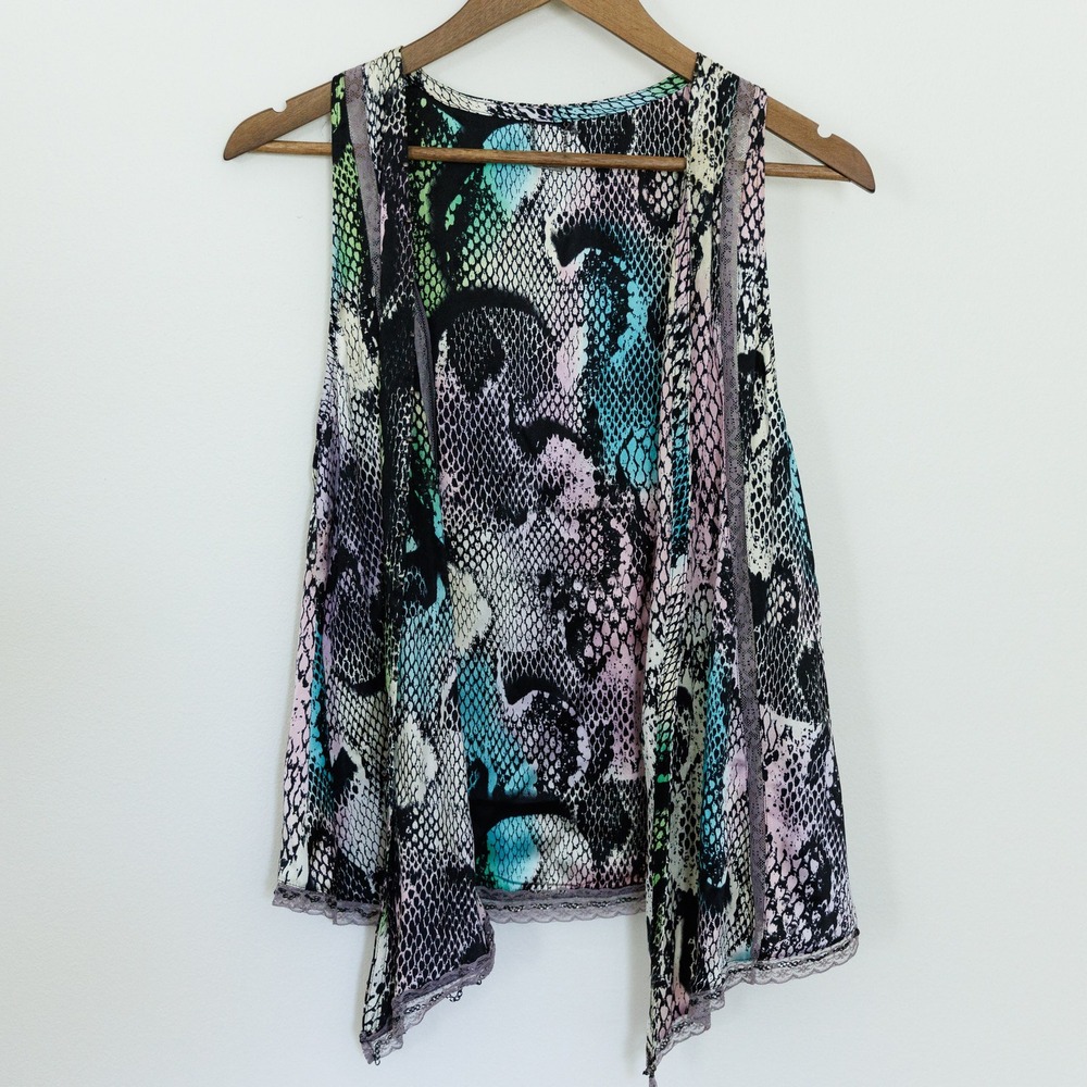Custo Barcelona Silk Blend Snakeskin Print Lace Trim LOVE Studded Vest Small